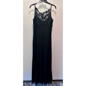 Cache Vintage Black Sequin Embroidered Mesh Maxi Formal Dress Gown Womens 14